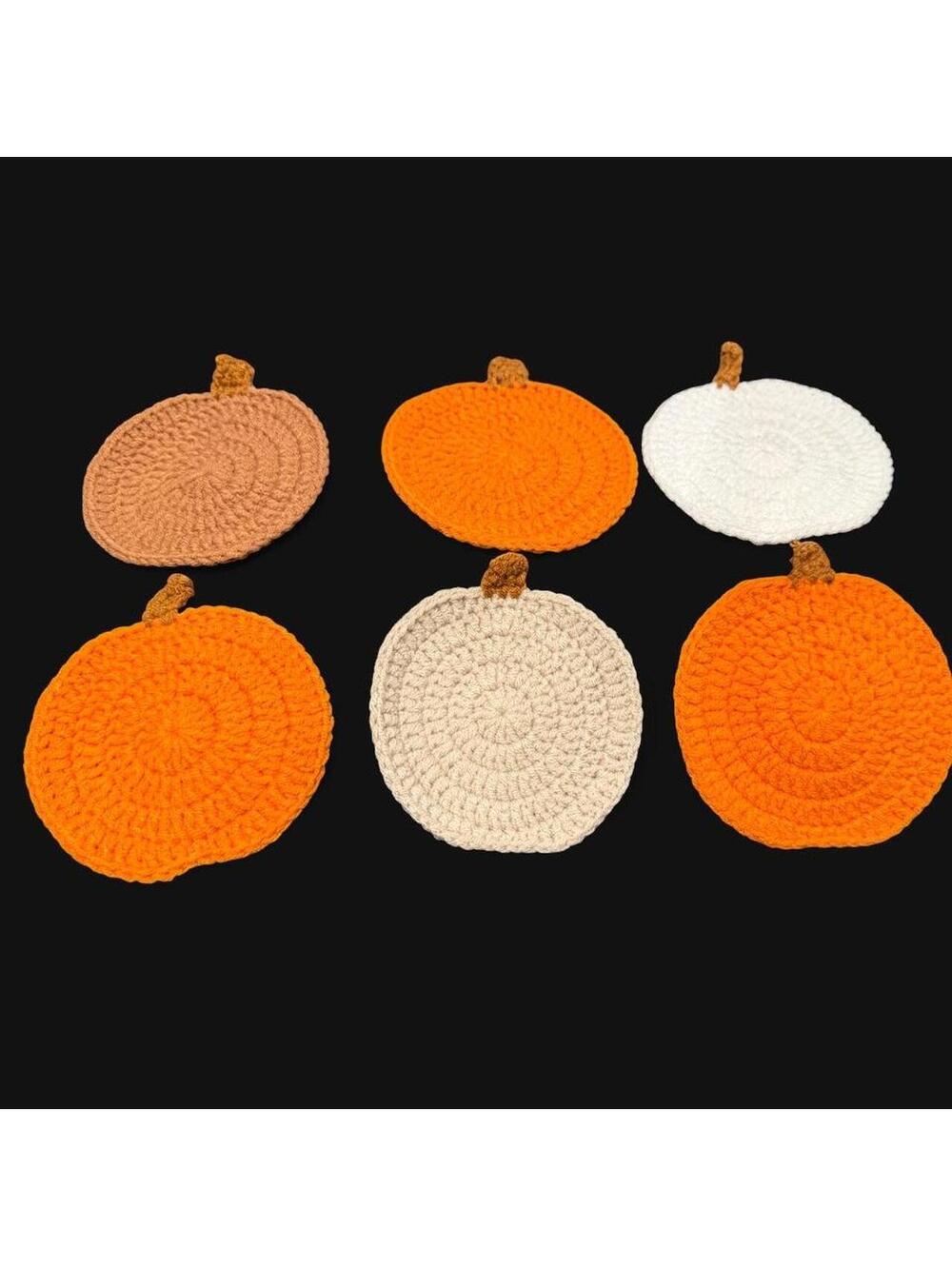 Handmade Crochet Pumpkin Coasters Set of 6 - Fall Decor Mug Rugs